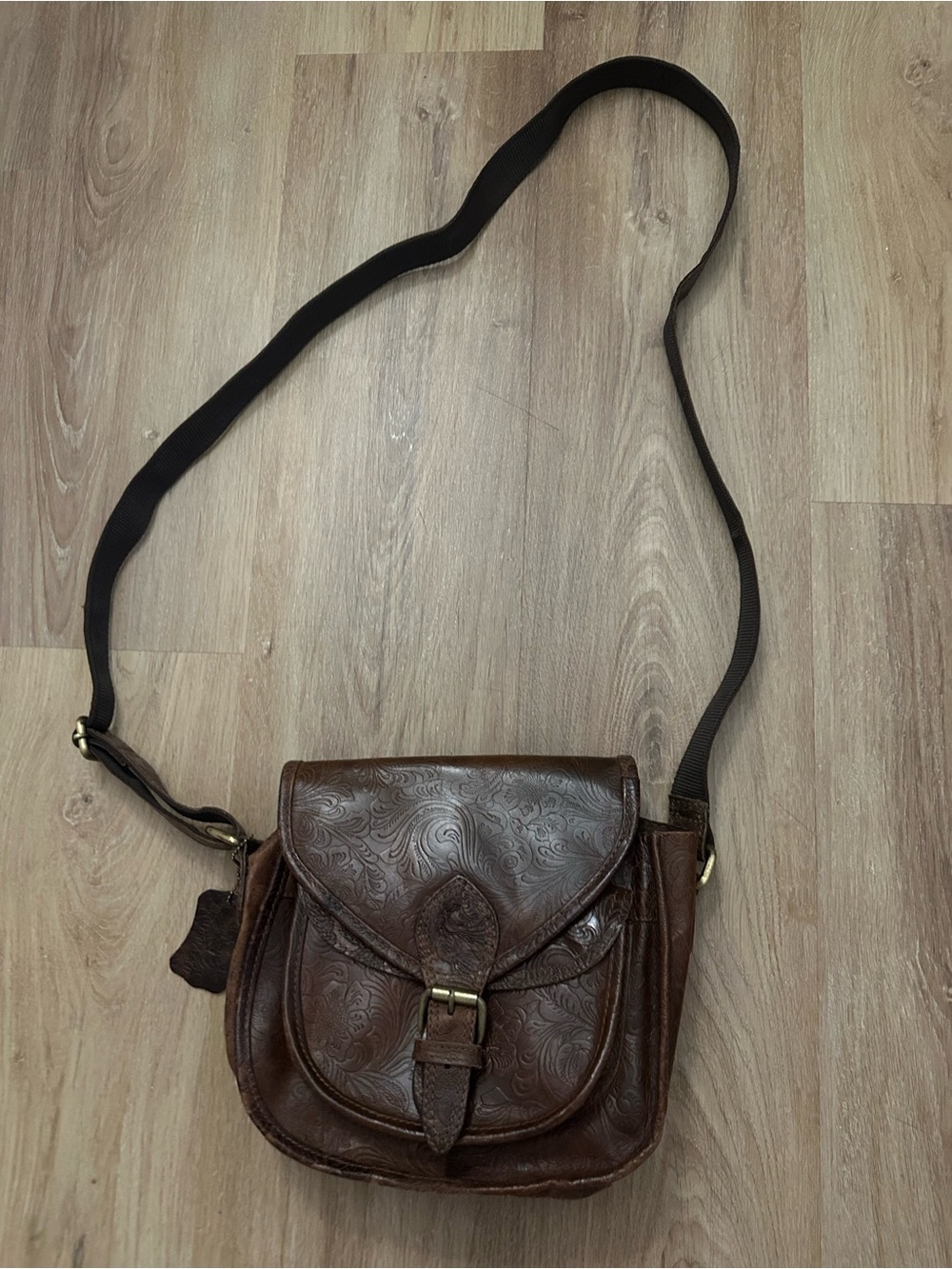 LEADERACHI  Brown Embossed Leather Crossbody Bag